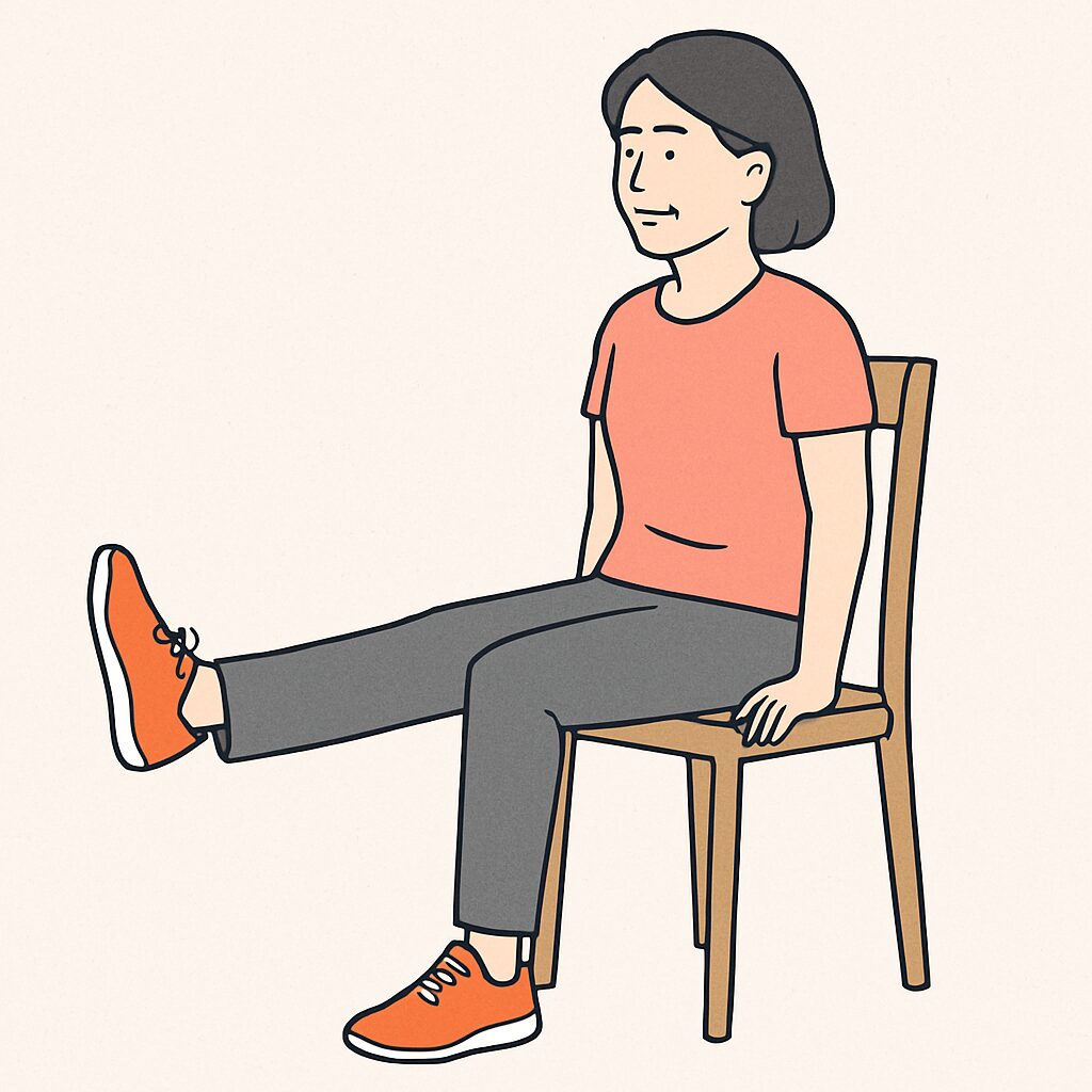 椅子に座り足を上げる女性の画像